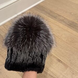 Fox Fur Pom Pom and rabbit hat